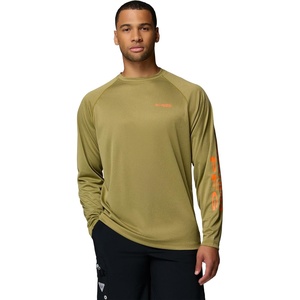 image:imageColumbia Mens PFG Terminal Tackle Long Sleeve ShirtGrove Green HeatherSpark Orange Logo