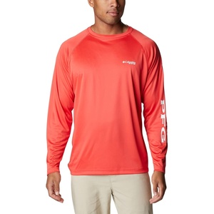 image:imageColumbia Mens PFG Terminal Tackle Long Sleeve ShirtRed HibiscusWhite Logo