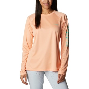 image:imageColumbia Womens Tidal Tee II Long Sleeve HoodieBright Nectar HeatherElectric Turquoise Logo