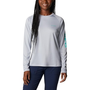 image:imageColumbia Womens Tidal Tee II Long Sleeve HoodieCirrus GreyElectric Turquoise Logo