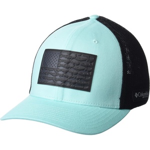 image:imageColumbia Unisex Adult PFG Leather Fish Flag Mesh Ball CapGulf StreamBlack