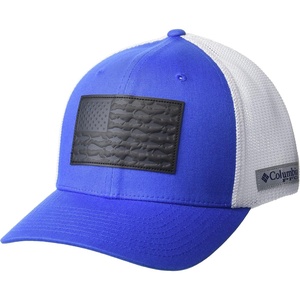 image:imageColumbia Unisex Adult PFG Leather Fish Flag Mesh Ball CapVivid BlueWhite