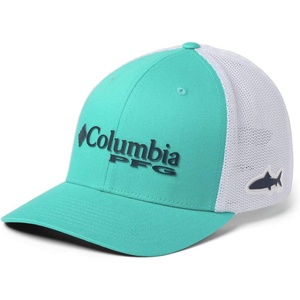 image:imageColumbia Unisex Adult PFG Logo Mesh Ball CapBright Aqua  White  Coll Navy  Bonefish