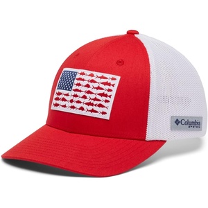 image:imageColumbia Unisex Adult PFG Logo Mesh Ball CapRed SparkWhiteUS Fish