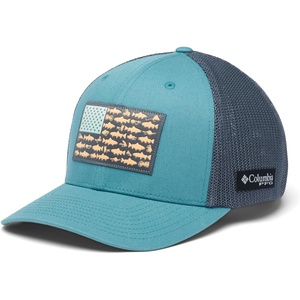image:imageColumbia Unisex PFG Fish Flag Mesh Ball CapTranquil TealCity GreyTrout Flag
