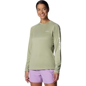 image:imageColumbia Womens Super Tidal Tee Long SleeveSmokey Sage HeatherWhite Logo