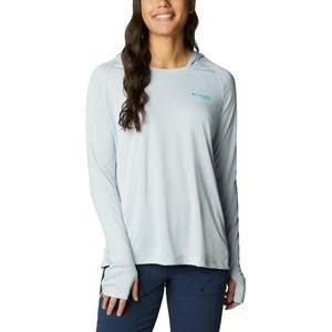 image:imageColumbia Womens Tidal Tee HoodieCirrus GreyElectric Turquoise Logo