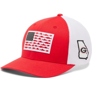 image:imageColumbia Collegiate PFG Mesh Fish Flag Ball CapUga  Bright Red
