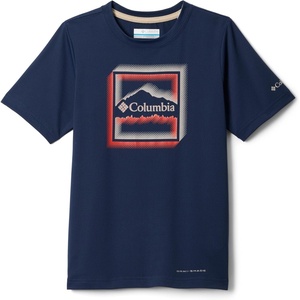 image:imageColumbia Kids Tech Trail Utility Short Sleeve Graphic Crew Little KidBig KidCollegiate NavyDotty Landscape