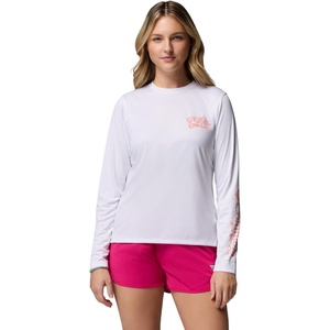 image:imageColumbia Womens PFG Tidal Tee Palm Waves Long SleeveWhiteFlamingo Isle