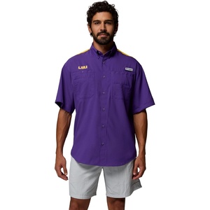 image:imageColumbia Mens Collegiate Tamiami Colorblock Short Sleeve ShirtLsu  Vivid PurpleYellow
