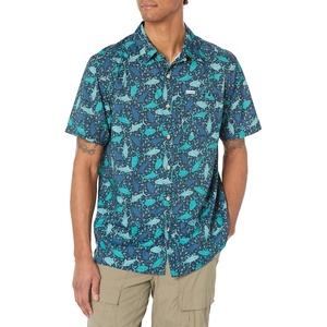 image:imageColumbia Mens Super Slack Tide Camp Shirt Short SleeveCollegiate Navy Tribal Fish Print